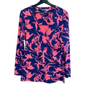 Soft Surroundings Surplice Top‎ Womens XL Navy Coral Swirl Pattern